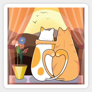 Cat Couple Watching Sunset Sticker